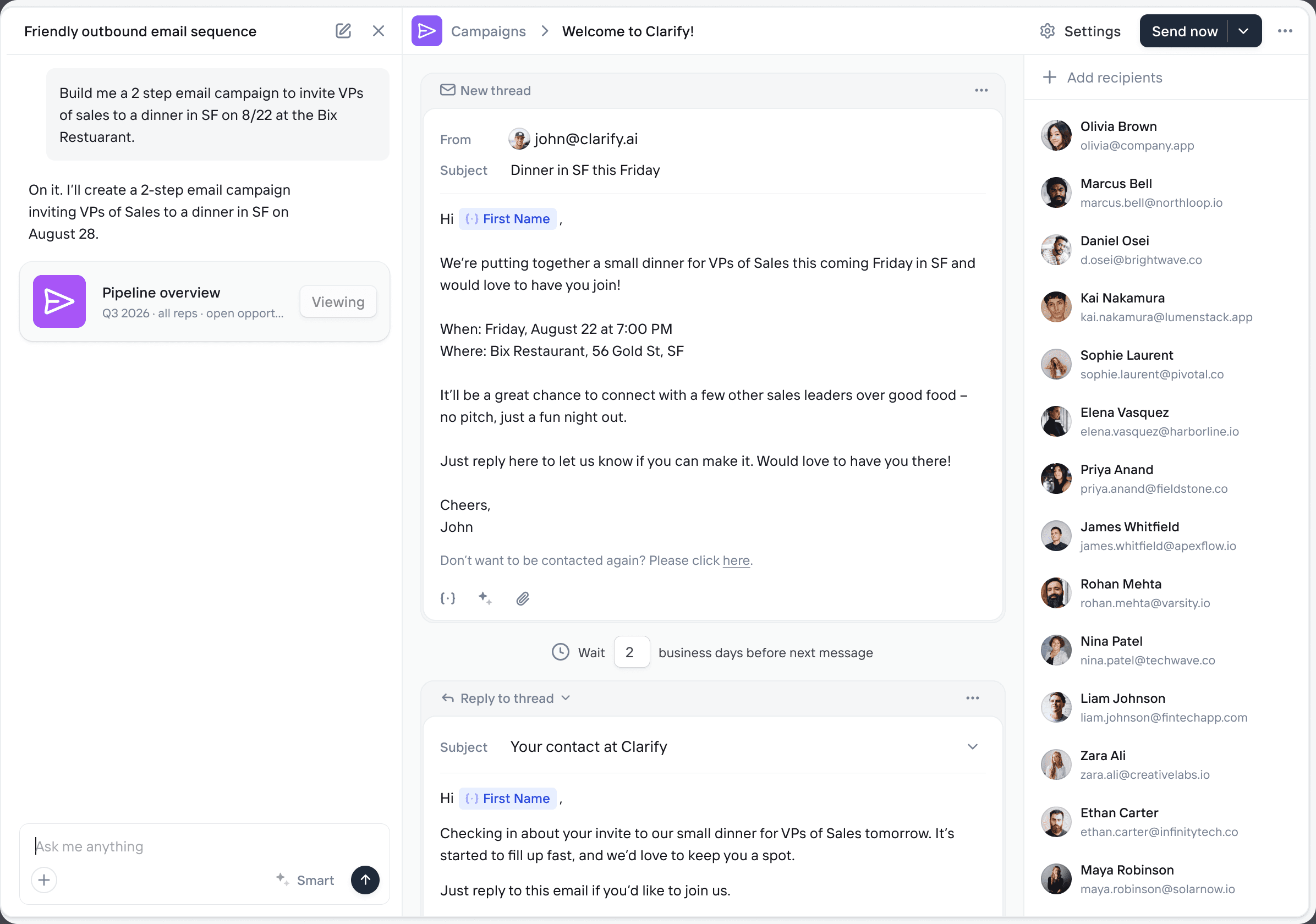 An outbound campaign built and launched by Rep